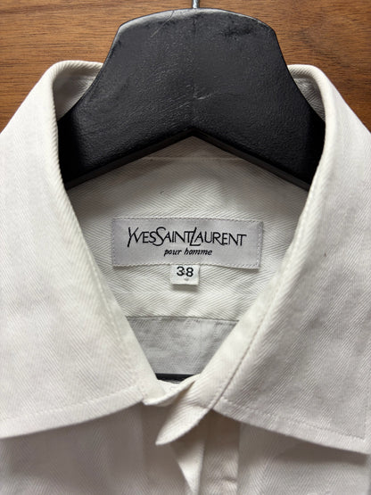 Saint Laurent ‘Rive Gauche’  YSL Pour Homme Embroidered Logo White Button Up Shirt