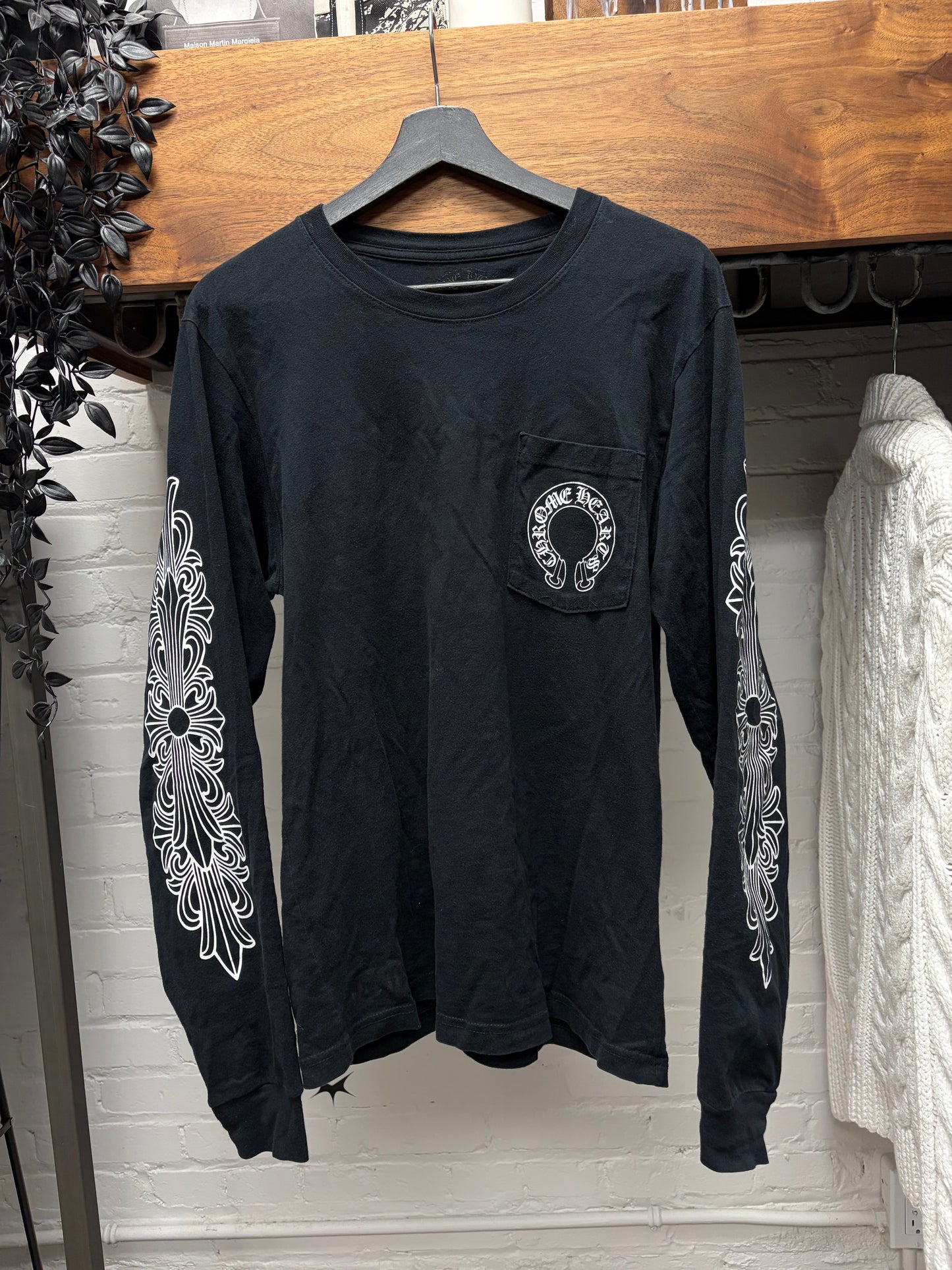 Chrome Hearts Floral Cross/Horseshoe Logo Black Long Sleeve Shirt