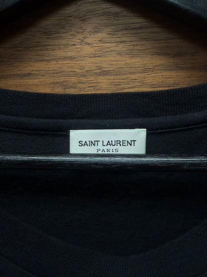 2018 Saint Laurent ‘Cursive Logo’ Small Shoulder Hit Graphic T-Shirt