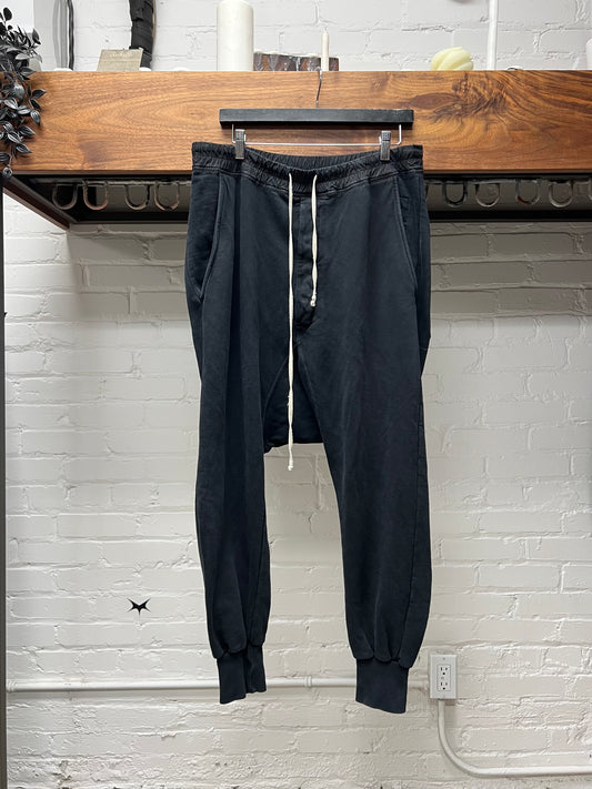 Rick Owens Drop Crotch Black Cotton Drawstring Sweatpants
