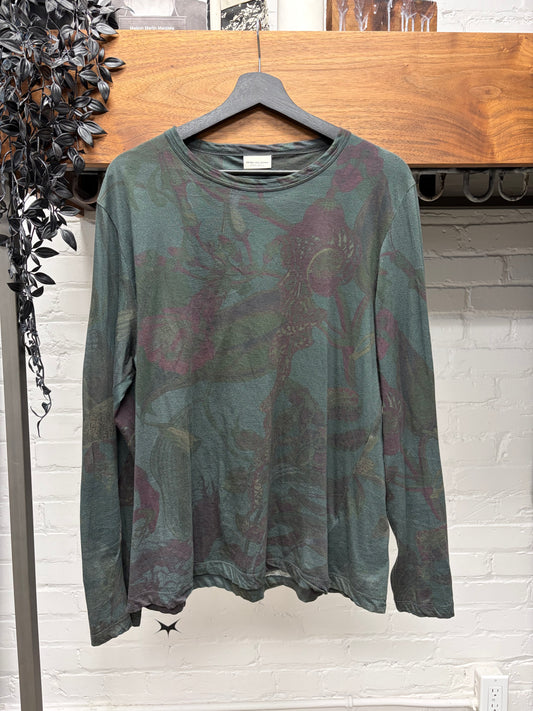 Dries Van Noten ‘Floral Print’ Sea Moss/Purple Patterned Long Sleeve Shirt