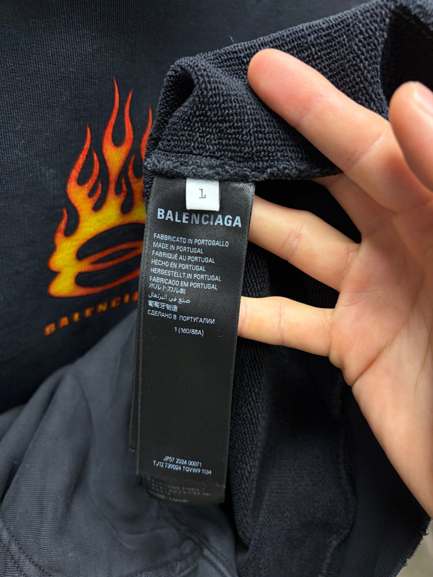 SS2024 Balenciaga ‘Unity Flame’ Distressed Black Pullover Hoodie