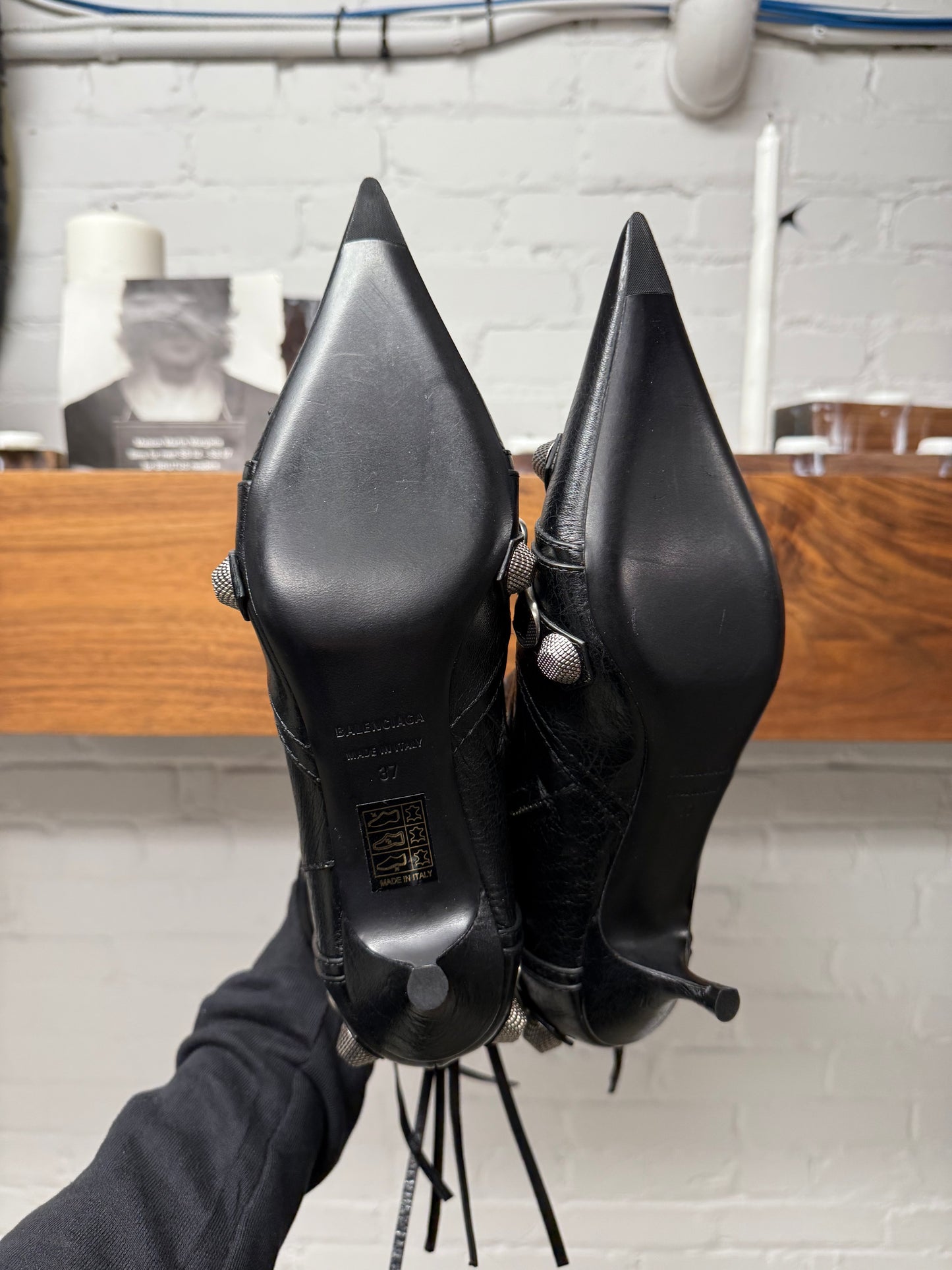Balenciaga ‘Cagole’ Black Studded Leather Ankle Boots
