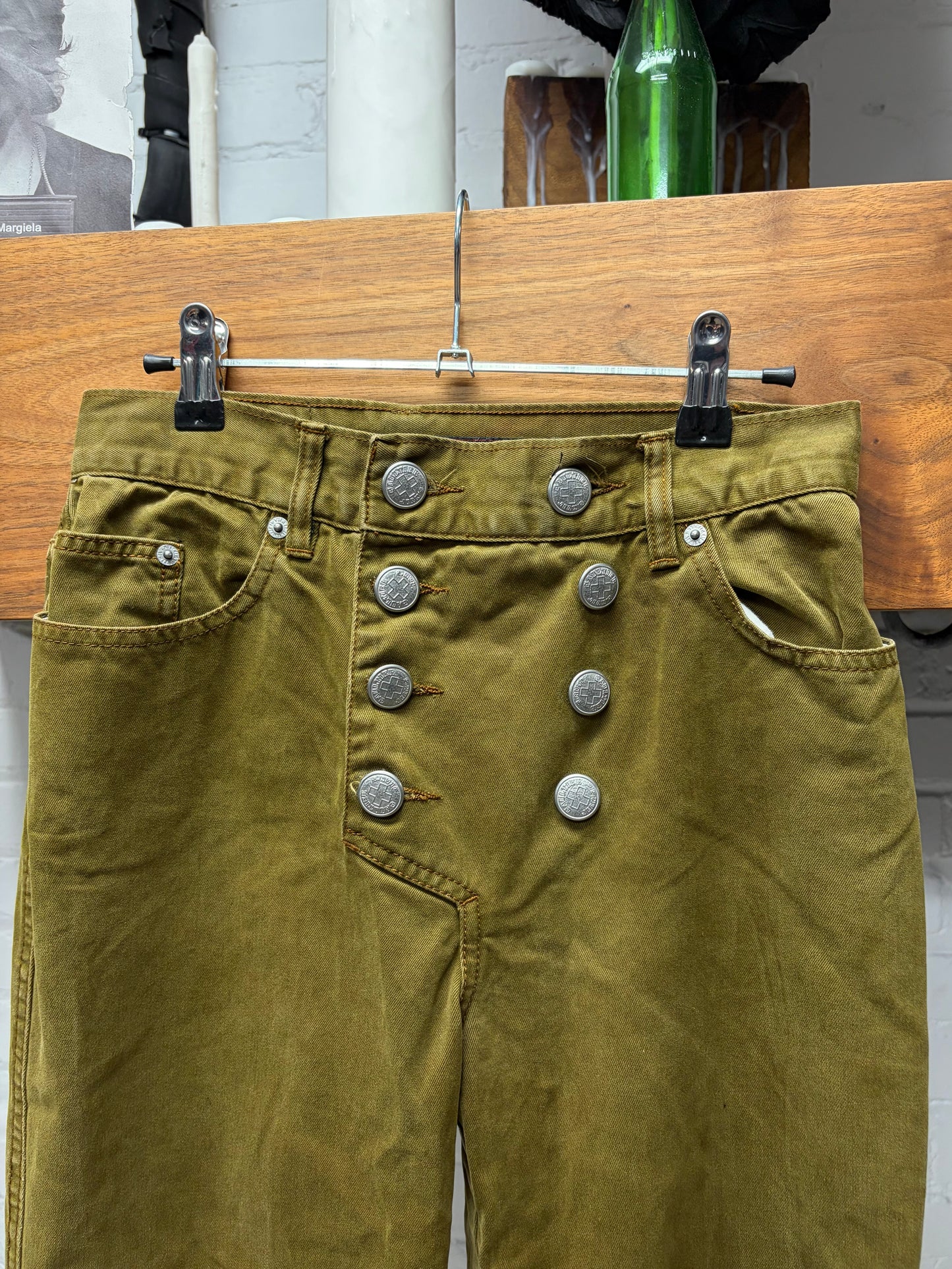 Vintage Jean Paul Gaultier ‘Sailor’ Button Fly Faded Green Denim