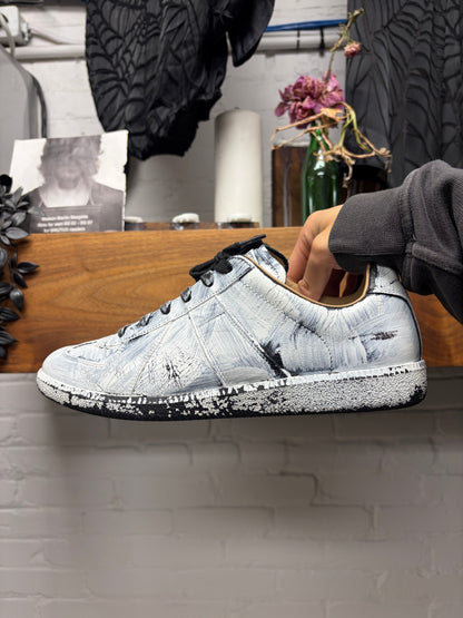 Maison Margiela White Paint Coated ‘G.A.T’ Black Leather Low Top Sneakers