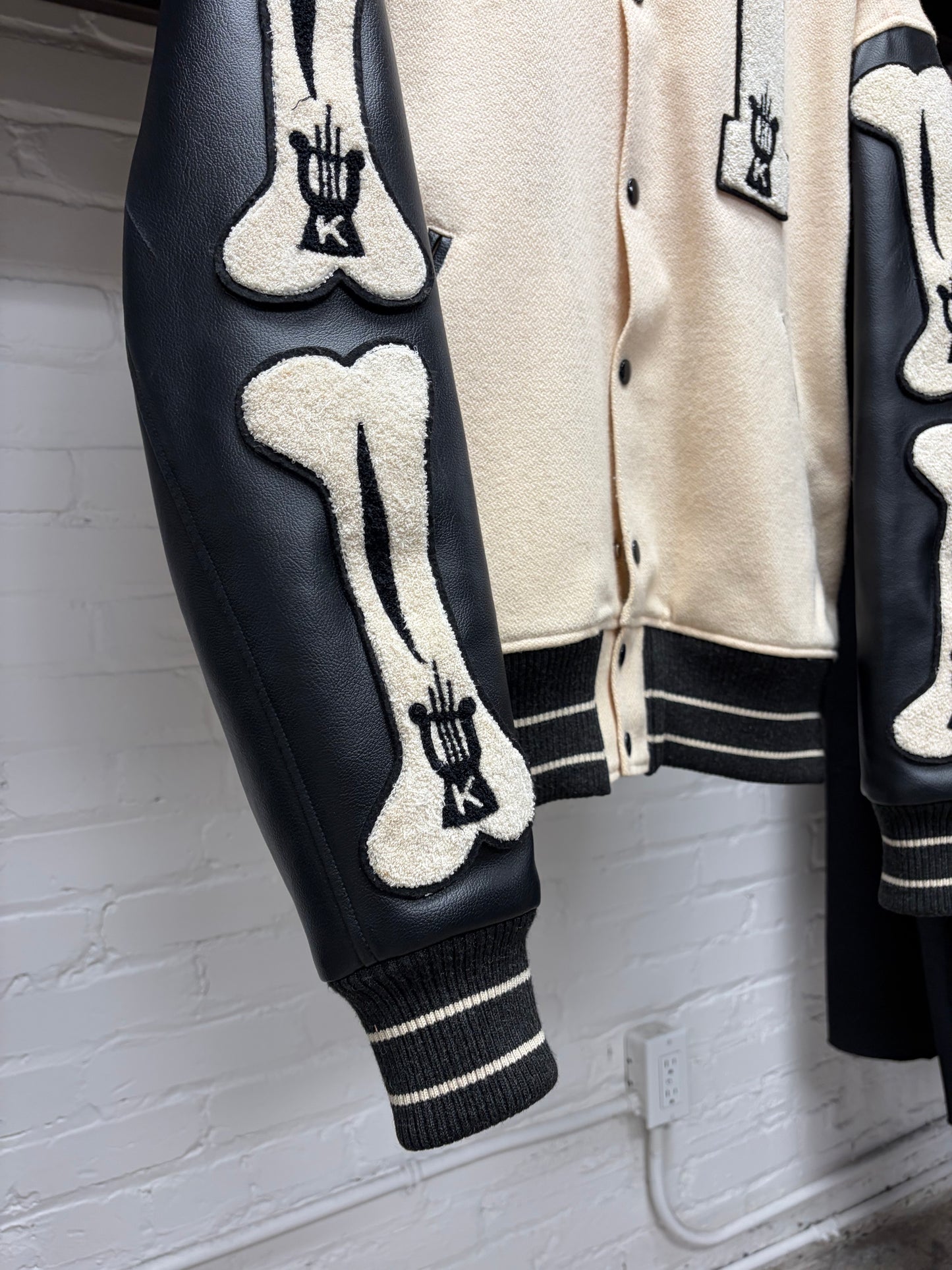 Kapital ‘I-Five’ Cream/Black Leather ‘Bone’ Varsity Jacket