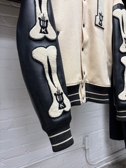 Kapital ‘I-Five’ Cream/Black Leather ‘Bone’ Varsity Jacket