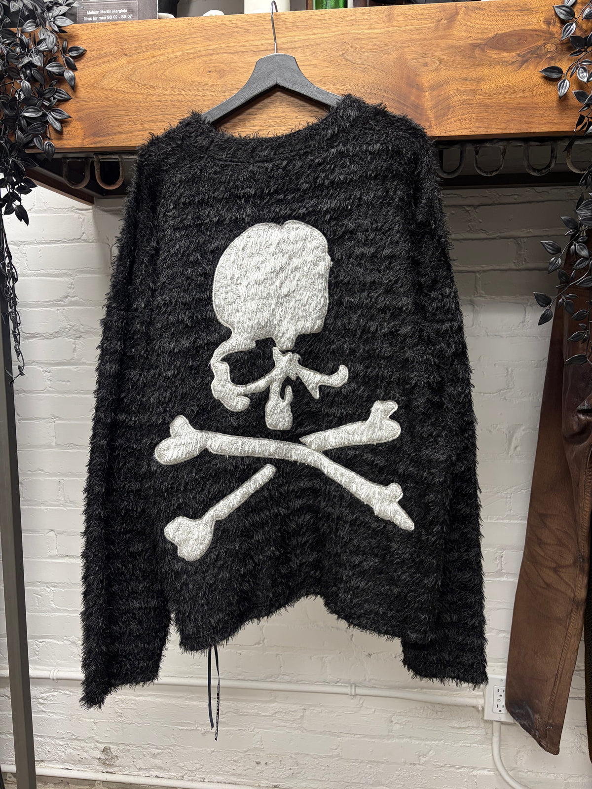 2023 Mastermind ‘Skull n Bones’ Logo Oversized Black Shag Knit Sweater