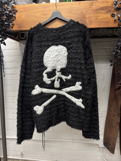 2023 Mastermind ‘Skull n Bones’ Logo Oversized Black Shag Knit Sweater