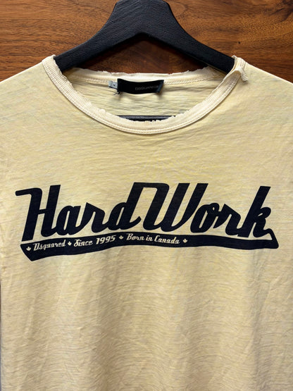 2000s Dsquared2 ‘Hardwork’ Baseball Logo Distressed Cotton T-Shirt
