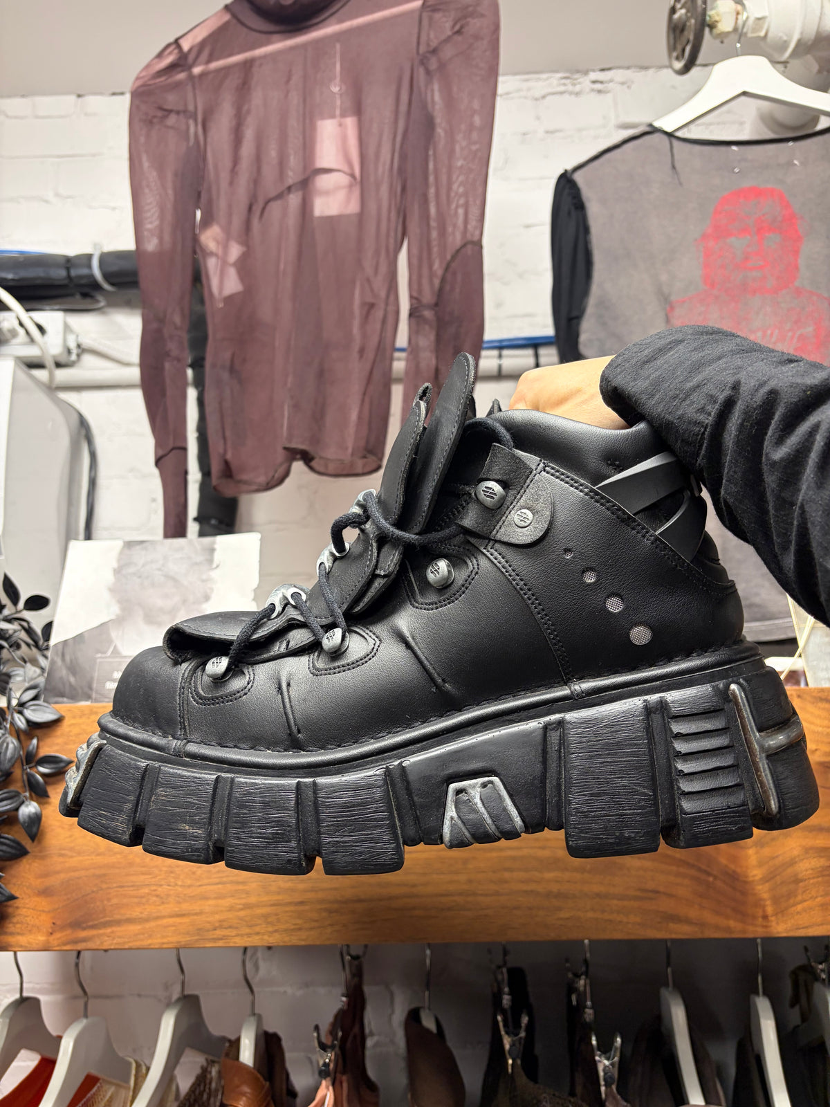 New Rock ‘106-VS1’ Leather Black Platform Ankle Boots