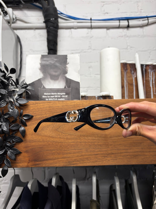 Gucci Black/Silver ‘GG Interlock Logo’ Oval Shape Glasses