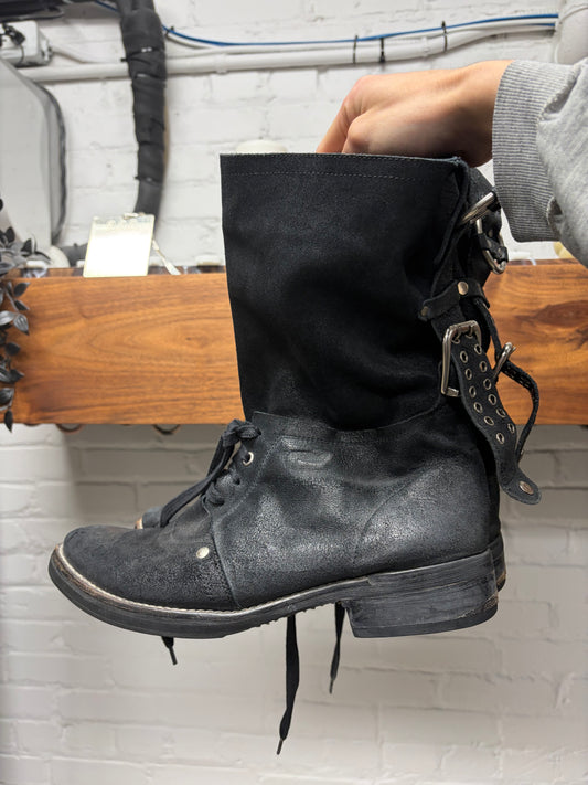 Diesel Black Waxed Suede ‘Engineer’ Calf Length Black Leather Boots
