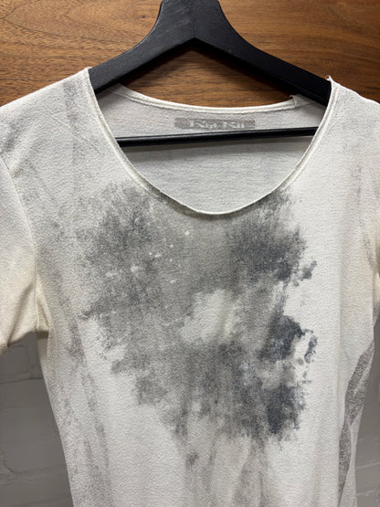 Kmrii ‘Smoke Effect’ White Semi Sheer Short Sleeve T-Shirt with Stud Details