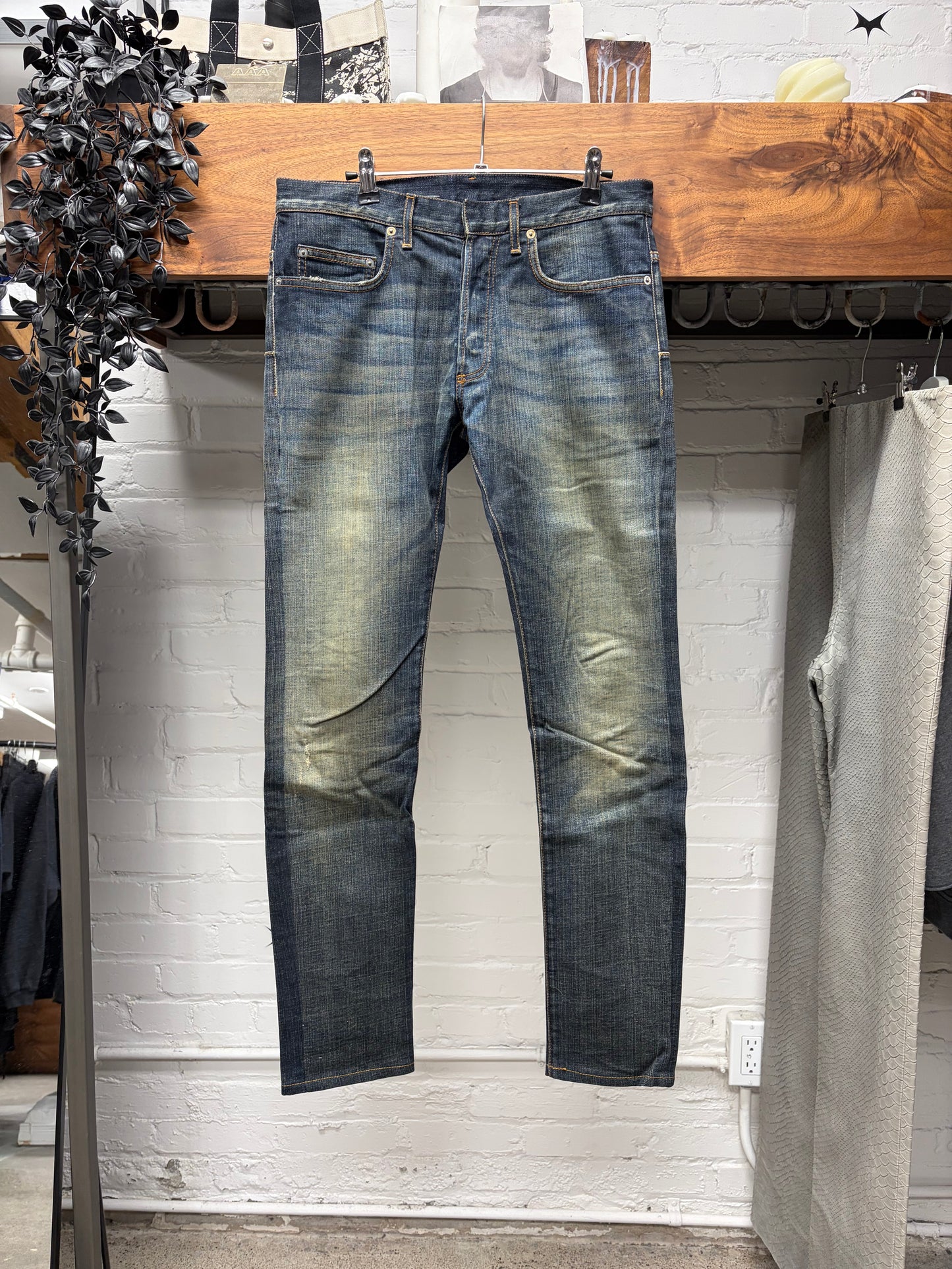 Dior Homme ‘Dirt Washed’ Raw Blue Skinny Jeans