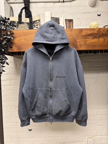 AW2025 Balenciaga ‘Painter’ Washed Blue Zip-Up Hoodie
