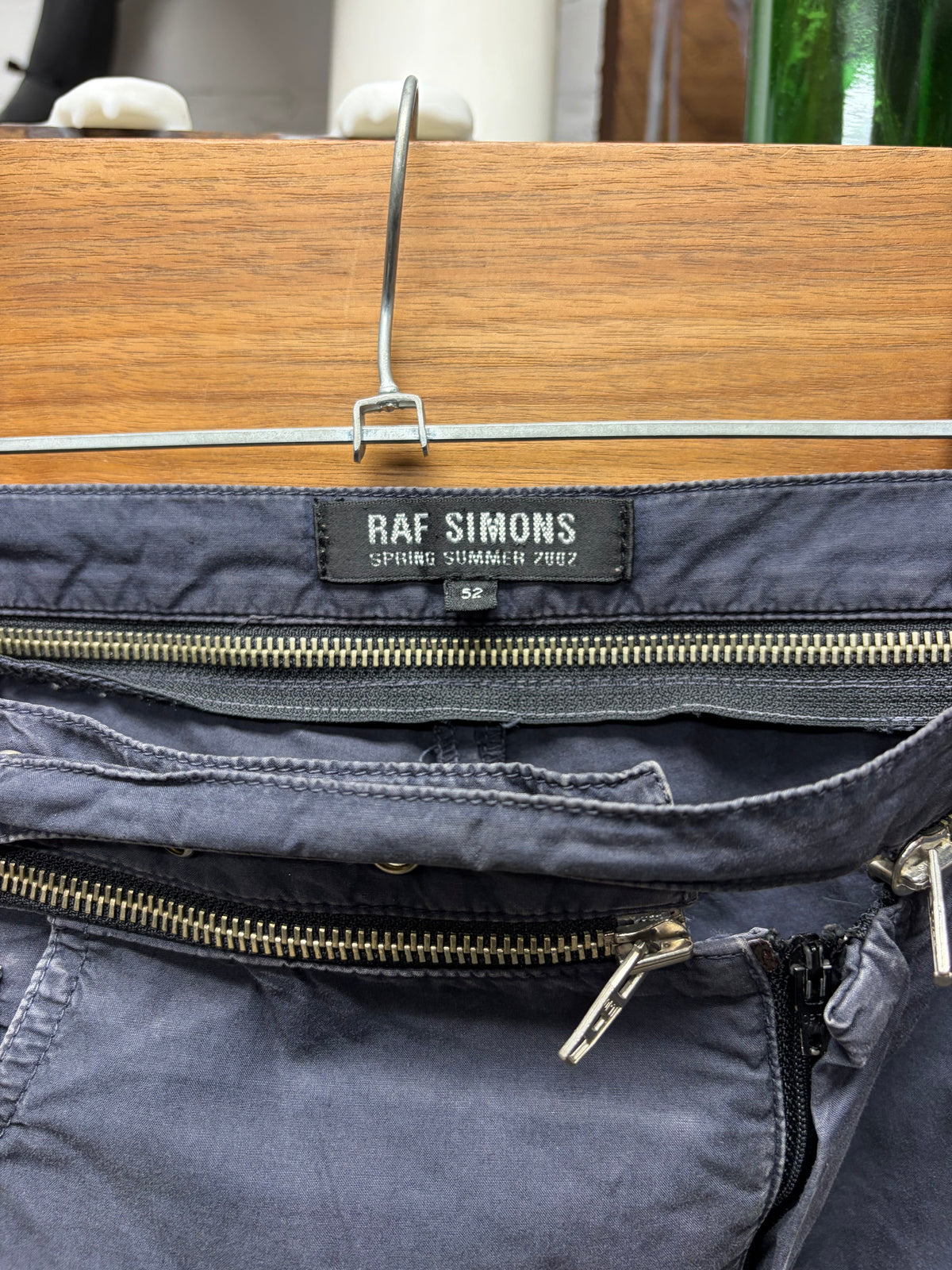 SS2002 Raf Simons ‘Woe Unto Those Who Spit on the Fear Generation’ Zipper Waistband Faded Workwear Blue Pants