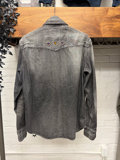Number (N)ine Gemstone Studded Black Denim Button Snap Work Shirt