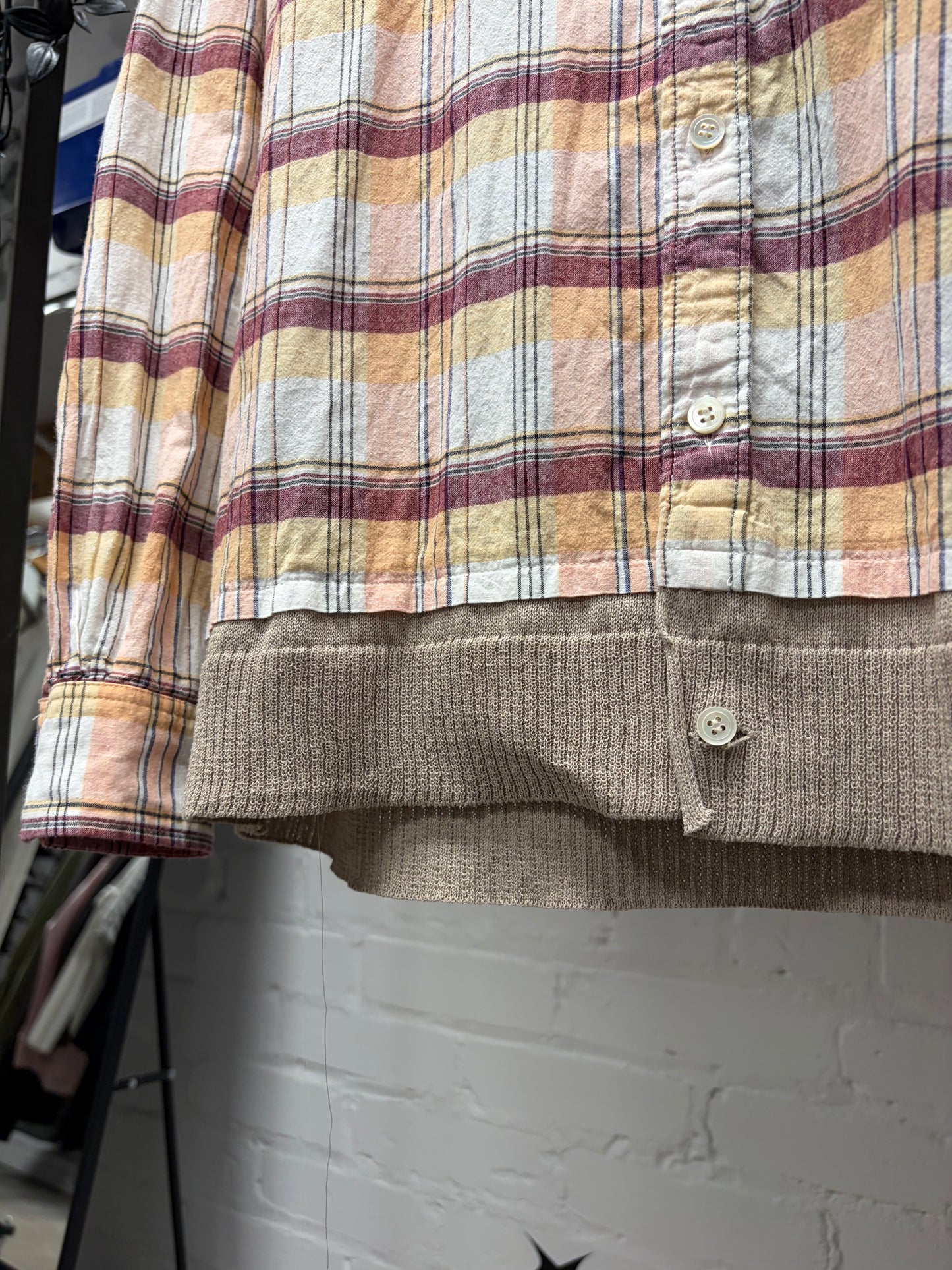 Undercover Hybrid Knit/Plaid Button Down Shirt