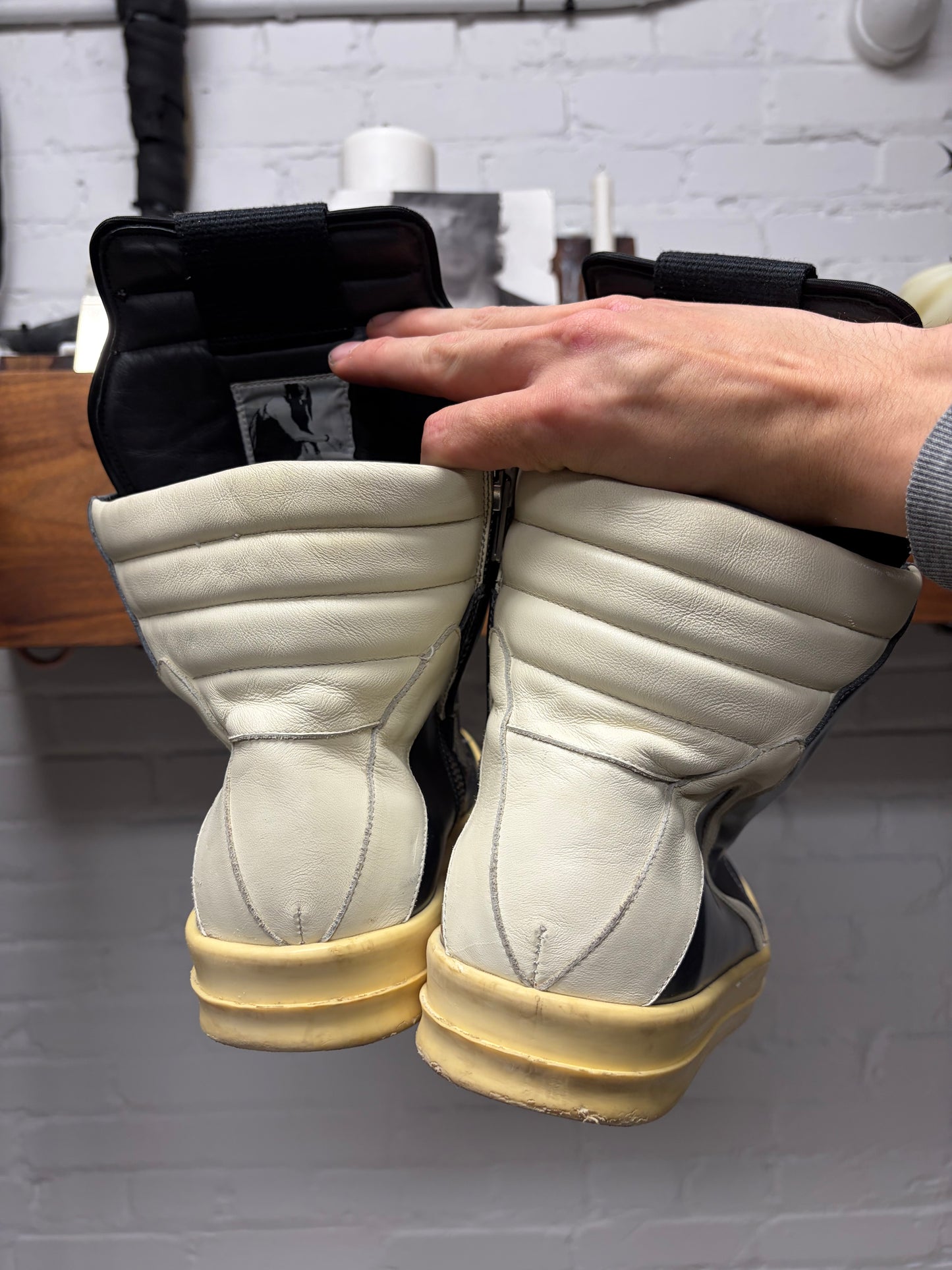SS2015 Rick Owens ‘Faun’ Silver/Milk Leather High Top Sneakers