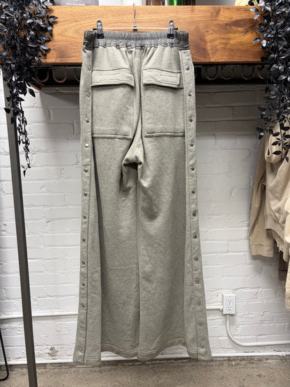 Rick Owens Melange Grey ‘Pusher’ Wide Leg Button Snap Sweatpants