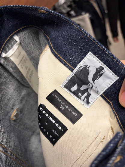 Rick Owens 16oz Japanese Denim ‘Strobe Double Knee’ Raw Blue Carpenter Jeans
