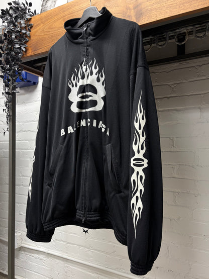 2024 Balenciaga ‘Unity Flame’ Mesh Black Oversized Zip-Up Track Jacket
