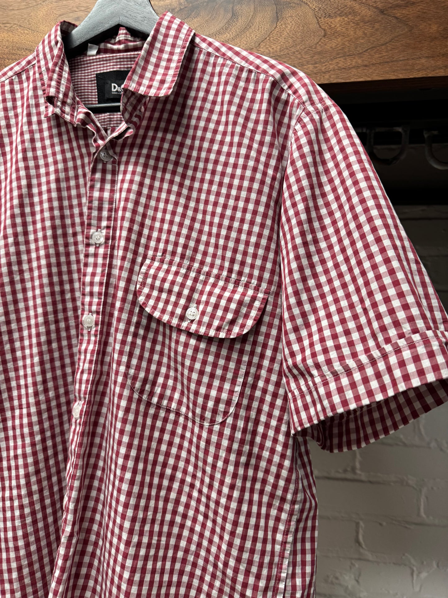 Dolce & Gabbana Red/White Checkered Plaid Short Sleeve Shirt