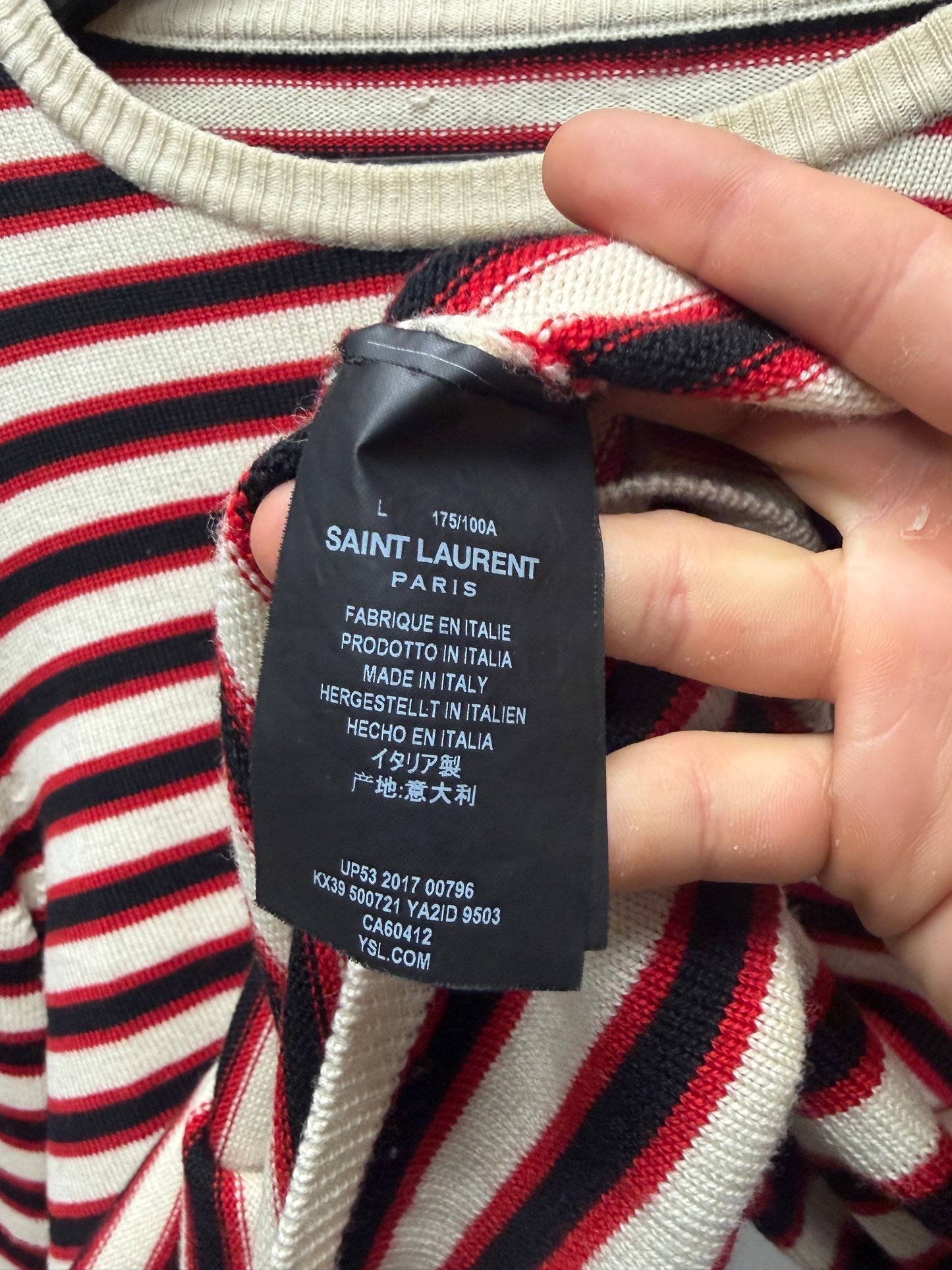 2017 Saint Laurent Striped Wool Cream/Red Knit Sweater