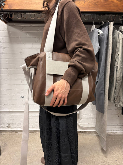 AW2024 Rick Owens ‘Porterville’ Mahogany/Oyster Leather ‘Trolley’ Work Bag