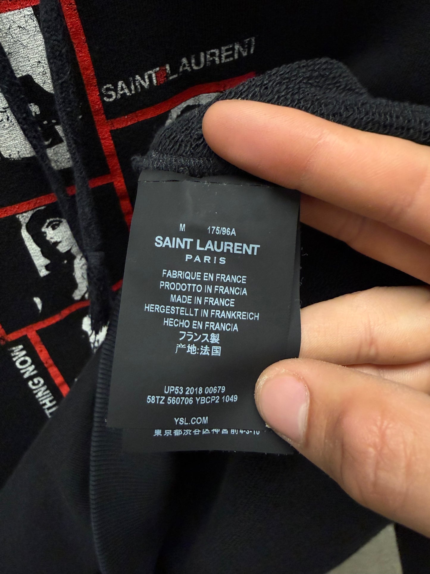 2018 Saint Laurent ‘Everything Now’ Red/Black Box Logo Hoodie