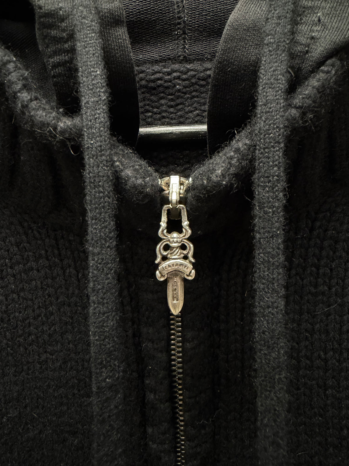 Chrome Hearts Custom Order Cashmere/Leather Cross Patch .925 Silver Zip-Up Knit Hooded Sweater