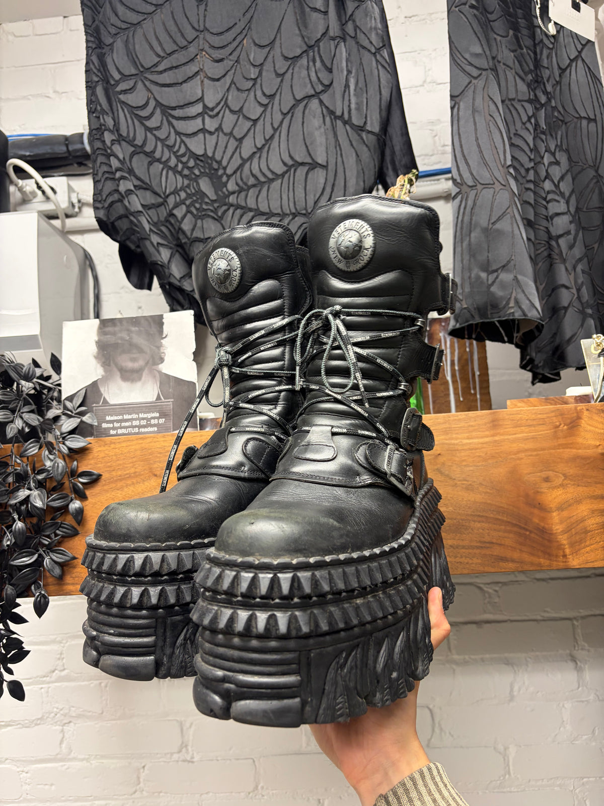 Vetements x New Rock ‘Tower’ Flame Platform Leather Boots