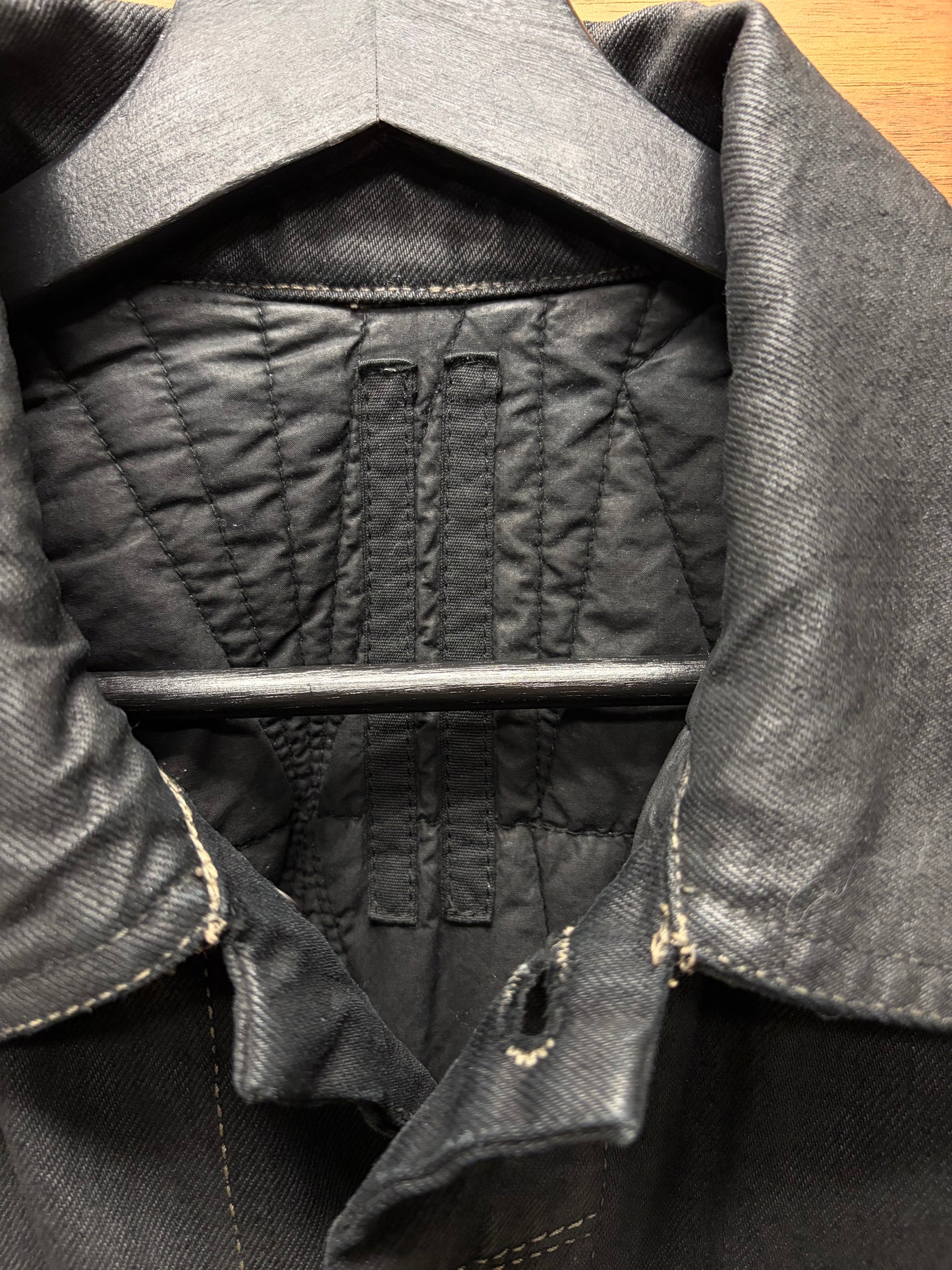 AW2015 Rick Owens ‘Sphinx’ Waxed Denim ‘Lung Pocket’ Padded Work Jacket