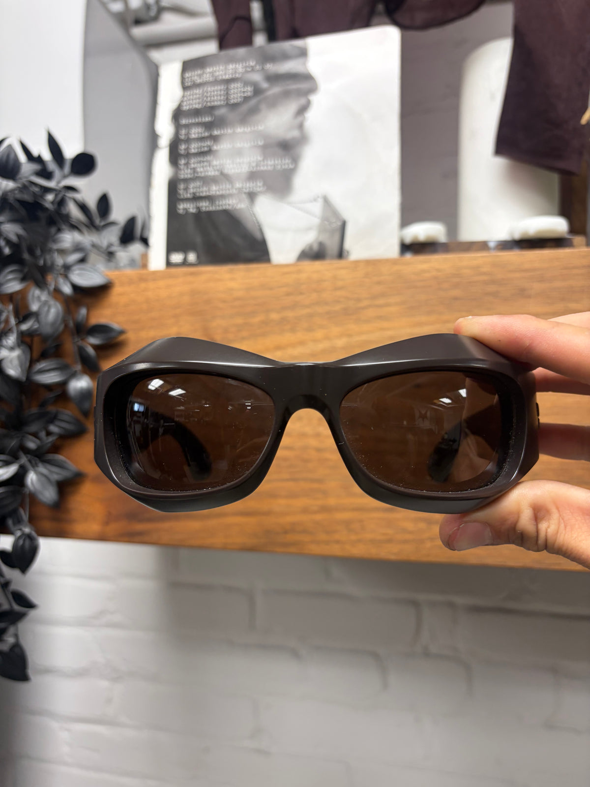 Bottega Veneta ‘BV1086S’ Brown Geometric Wrap Sunglasses