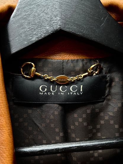 2000s Gucci ‘Natural Patina’ Brown Calf Leather ‘Horsebit’ Biker Jacket