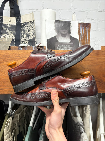 Prada Wingtip Brogue Leather Oxford Shoes with Natural Brown Patina