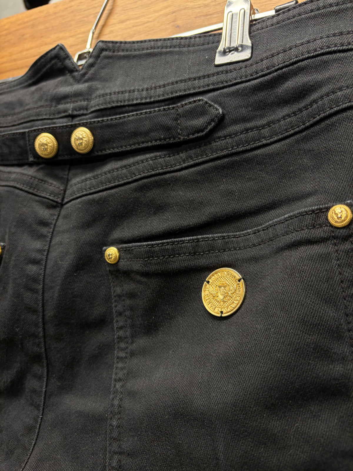 Balmain ‘Buckle-Back’ Flared Leg Black Skinny Biker Denim