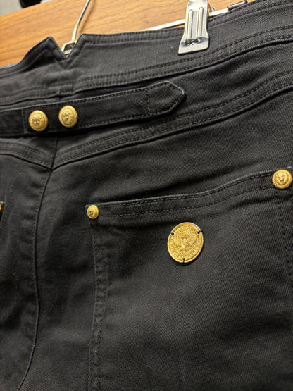 Balmain ‘Buckle-Back’ Flared Leg Black Skinny Biker Denim