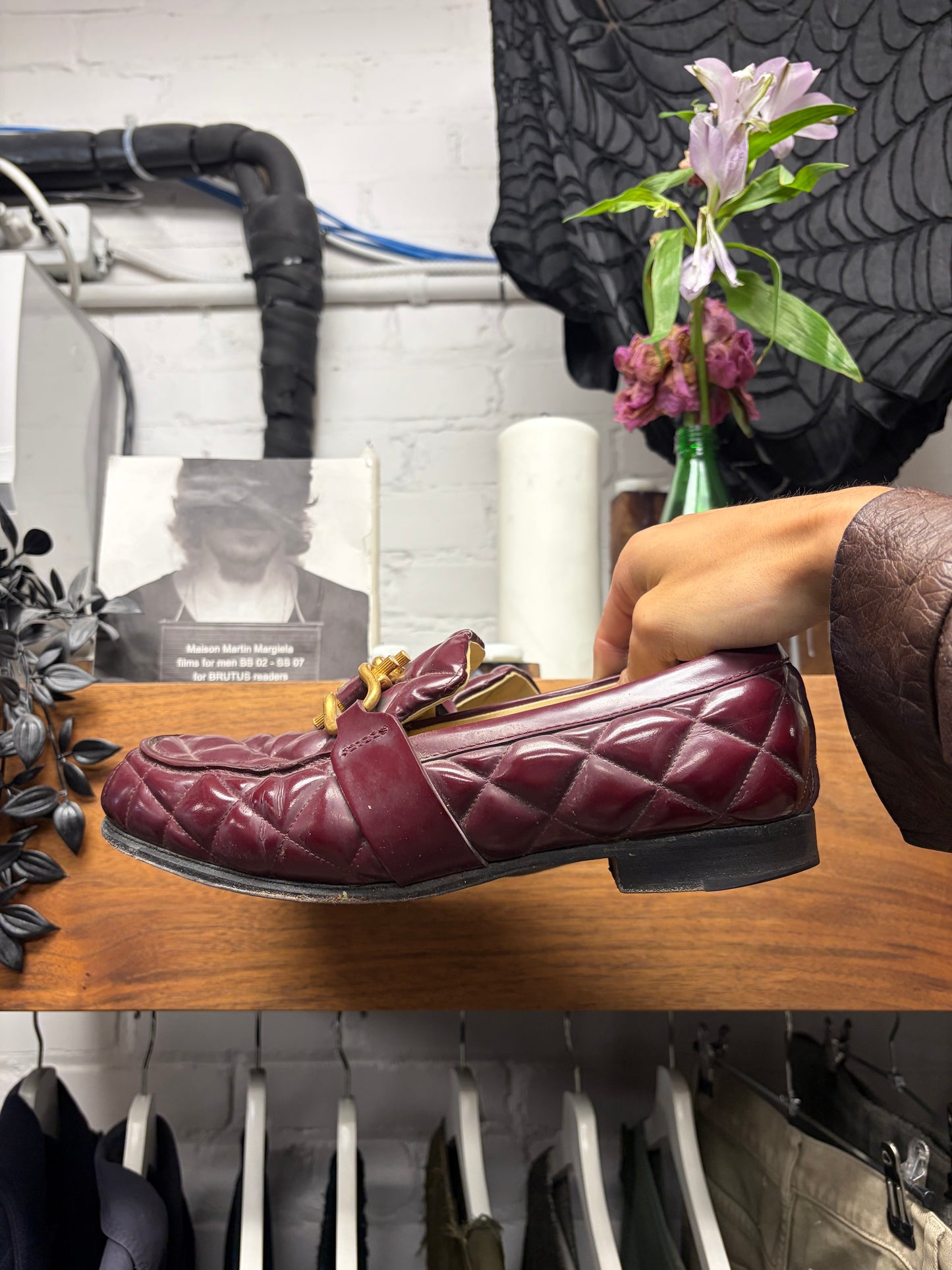 Bottega Veneta ‘Monsieur’ Quilted Wine Red/Gold Leather Loafers