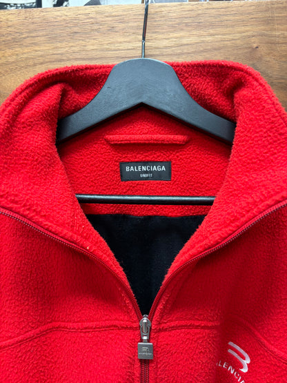 2021 Balenciaga ‘Sporty-B’ Oversized Red Cozy Zip-Up Fleece