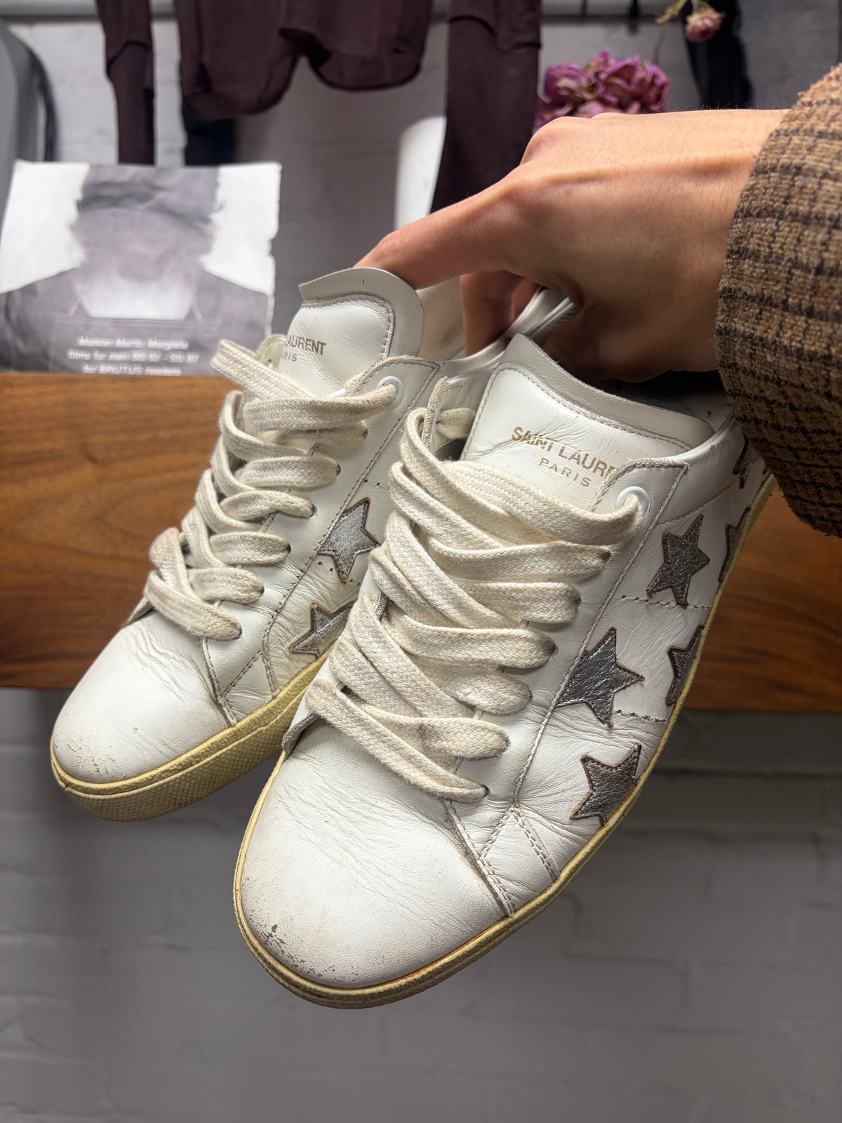 Saint Laurent ‘SL/06’ Court Star Patch Silver/White Leather Low Top Leather Sneakers