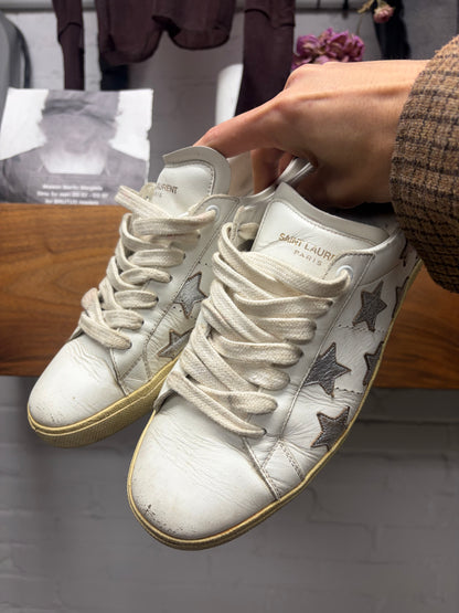 Saint Laurent ‘SL/06’ Court Star Patch Silver/White Leather Low Top Leather Sneakers