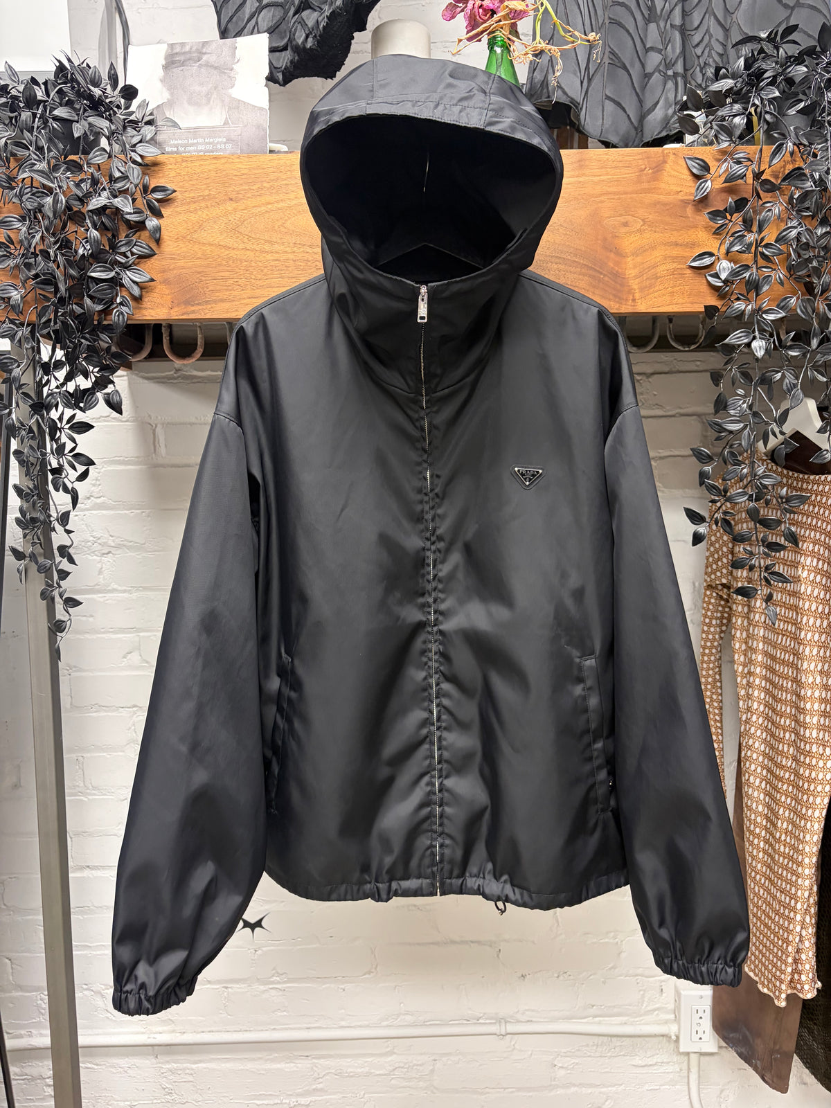 Prada Re-Nylon Hooded Black Zip-Up Shell Jacket