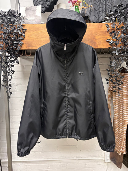 Prada Re-Nylon Hooded Black Zip-Up Shell Jacket