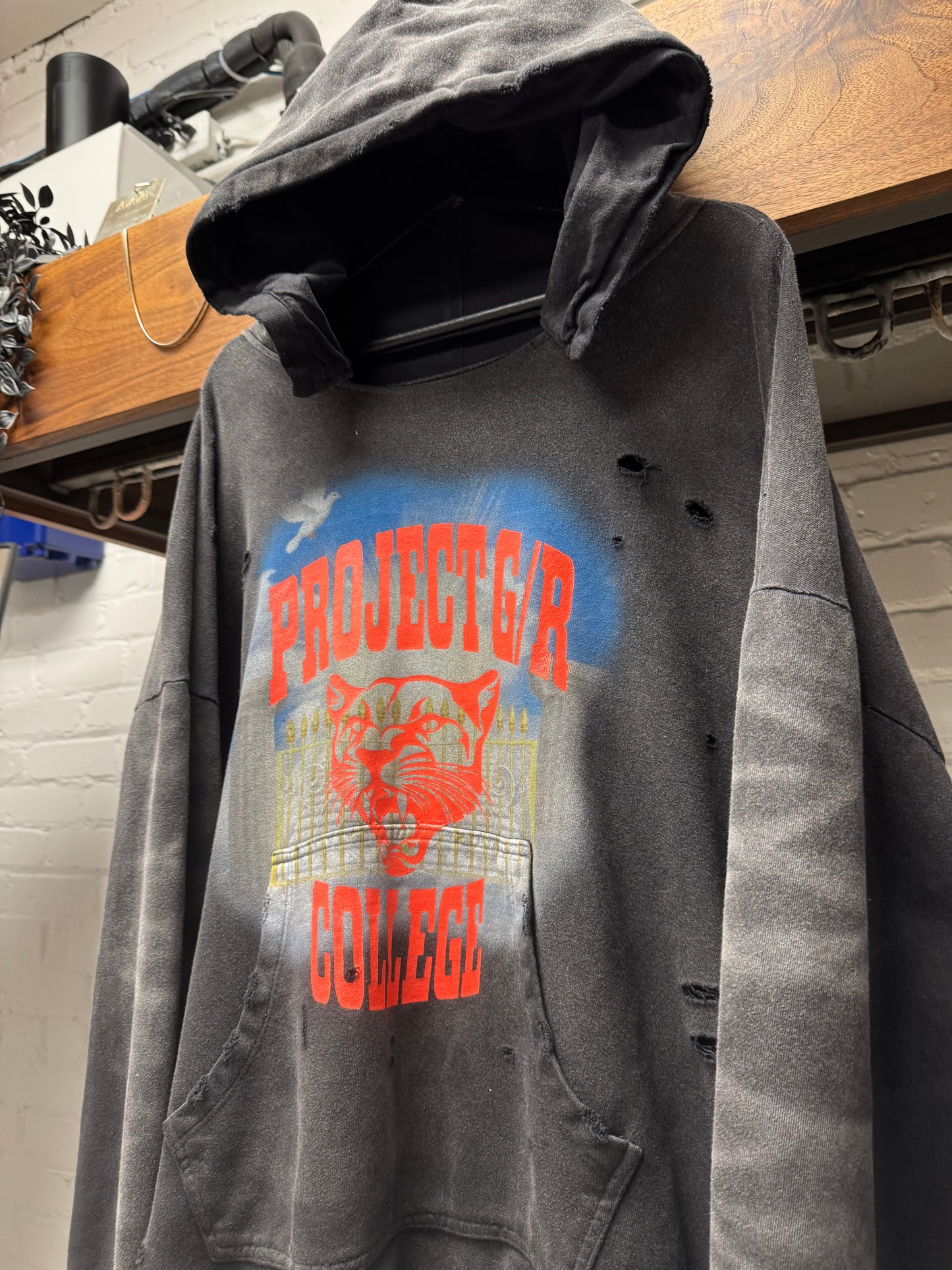 Project GR Collegiate ‘After-hood’ Distressed Black Hoodie