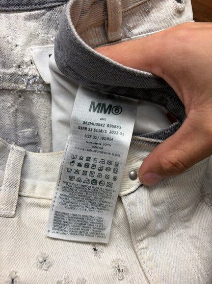 SS2023 Maison Margiela Thrash Distressed White Baggy Denim Shorts
