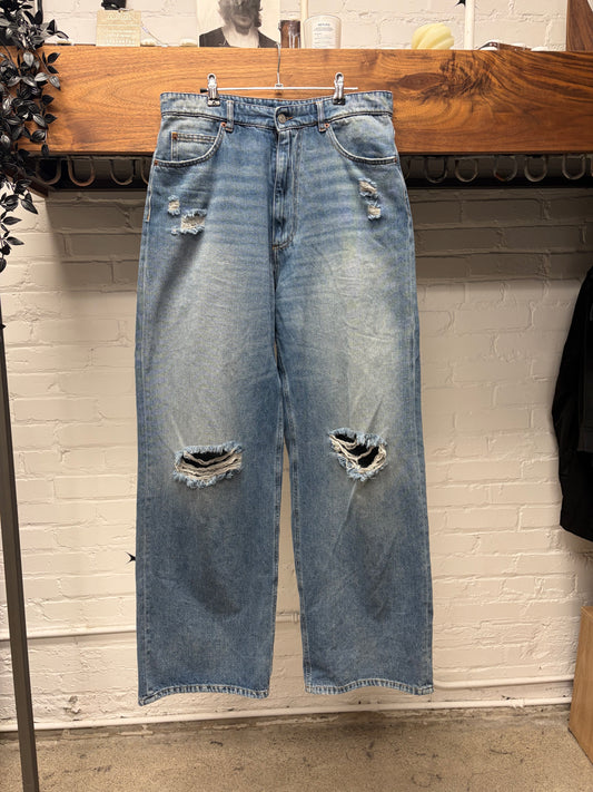 2025 Maison Margiela Wide Leg Blue Baggy Distressed Denim