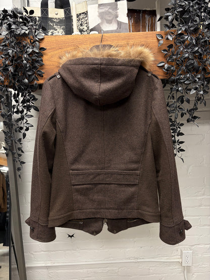PPFM Fur Hooded Brown Napoleon Jacket