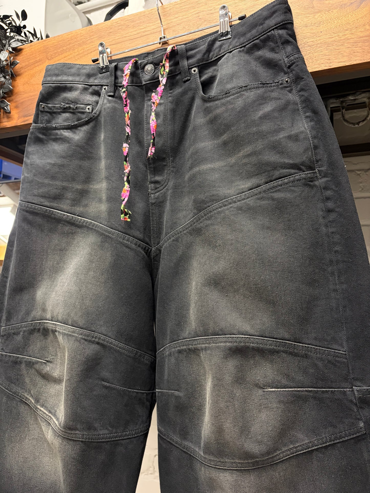 AW2024 Balenciaga ‘Fun Drawstring’ Wide Leg Faded Black Denim